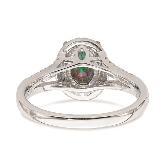 Blooming Bridal 14k White Gold Halo 8x6mm Oval Mystic Fire Topaz and 1/5 carat Diamond Complete Engagement Ring