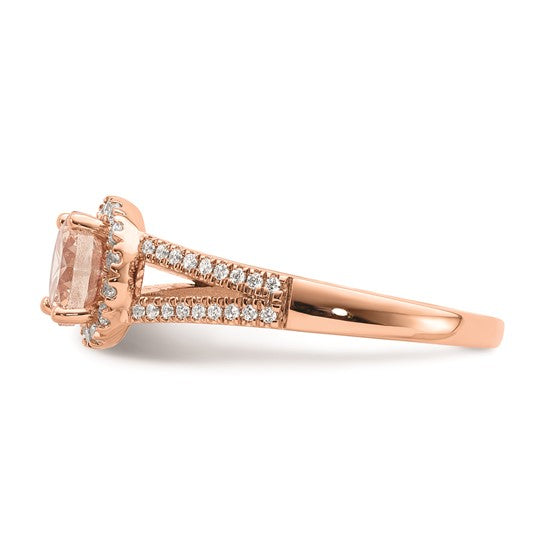 Blooming Bridal 14k Rose Gold Halo 6.5mm Round Morganite and 1/4 carat Diamond Complete Engagement Ring