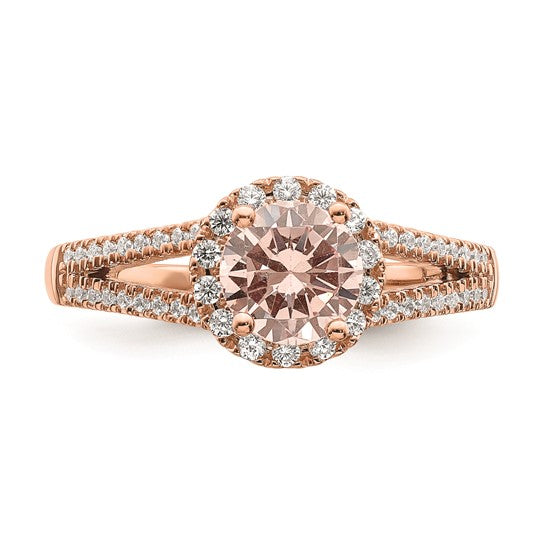 Blooming Bridal 14k Rose Gold Halo 6.5mm Round Morganite and 1/4 carat Diamond Complete Engagement Ring