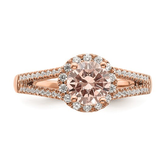 Blooming Bridal 14k Rose Gold Halo 6.5mm Round Morganite and 1/4 carat Diamond Complete Engagement Ring