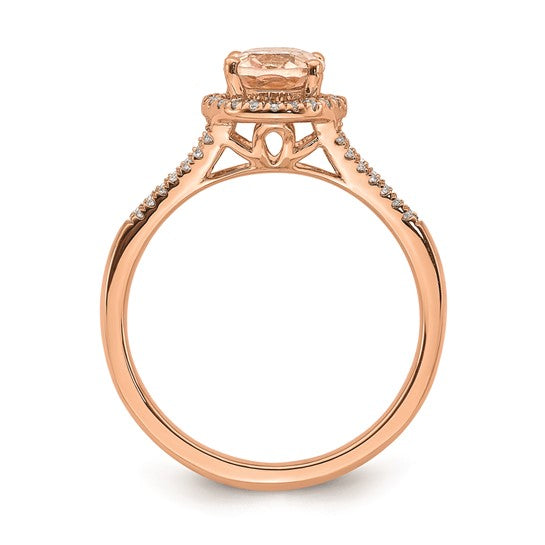 Blooming Bridal 14k Rose Gold Halo 8x6mm Oval Morganite and 1/5 carat Diamond Complete Engagement Ring
