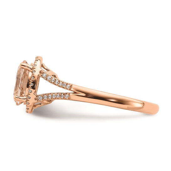 Blooming Bridal 14k Rose Gold Halo 8x6mm Oval Morganite and 1/5 carat Diamond Complete Engagement Ring