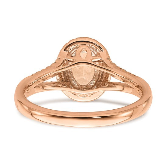 Blooming Bridal 14k Rose Gold Halo 8x6mm Oval Morganite and 1/5 carat Diamond Complete Engagement Ring