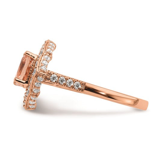 Blooming Bridal 14k Rose Gold Halo 7.00mm Cushion-cut Morganite and 3/4 carat Diamond Complete Engagement Ring