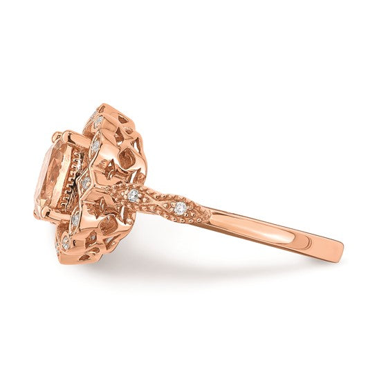 Blooming Bridal 14k Rose Gold Halo 7.00mm Cushion-cut Morganite and 1/15 carat Diamond Complete Engagement Ring