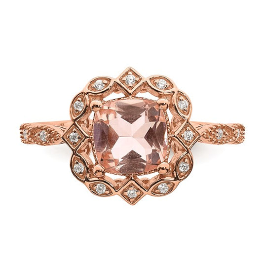 Blooming Bridal 14k Rose Gold Halo 7.00mm Cushion-cut Morganite and 1/15 carat Diamond Complete Engagement Ring