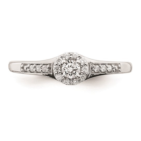 10k White Gold Halo Cluster 1/5 carat Diamond Complete Engagement Ring