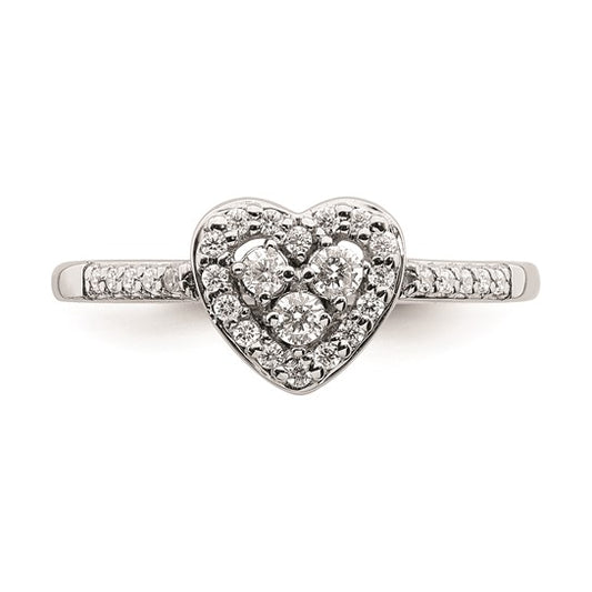 10k White Gold Heart Halo Cluster 1/4 carat Diamond Complete Engagement Ring