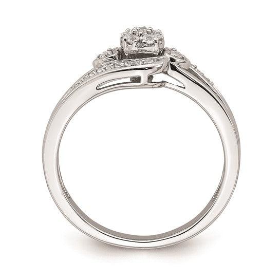 10k White Gold Cluster with 2 Hearts 1/5 carat Diamond Complete Engagement Ring