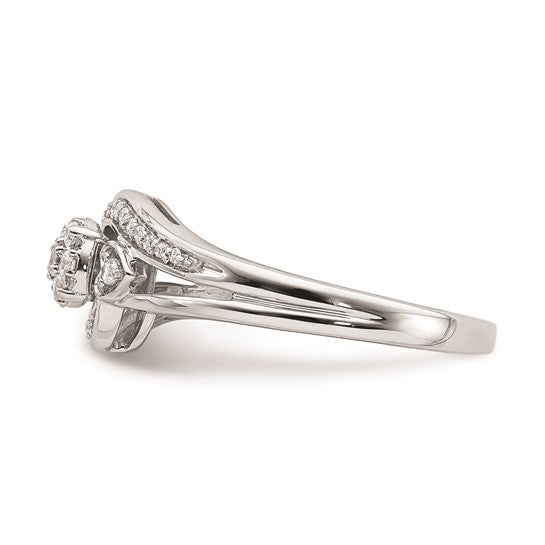 10k White Gold Cluster with 2 Hearts 1/5 carat Diamond Complete Engagement Ring