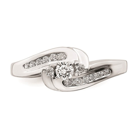 14k White Gold By-Pass Peg Set 1/3 carat Diamond Semi-mount Engagement Ring