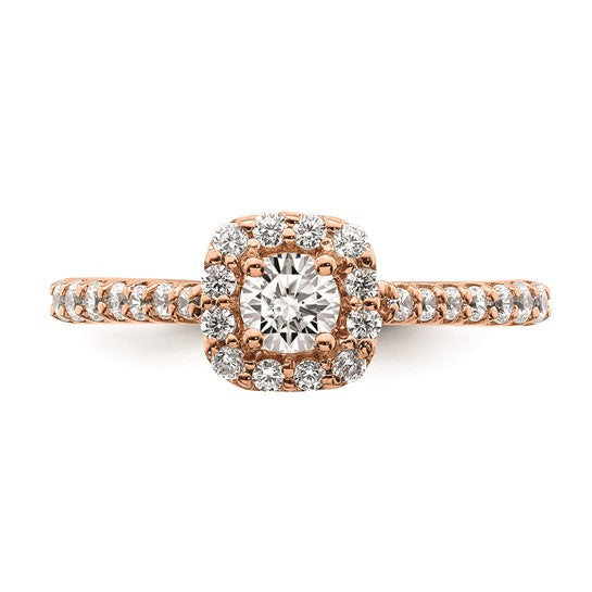 14k Rose Gold Halo Plus (Holds 1/3 carat (4.3mm) Round Center) 1/2 carat Diamond Semi-mount Engagement Ring