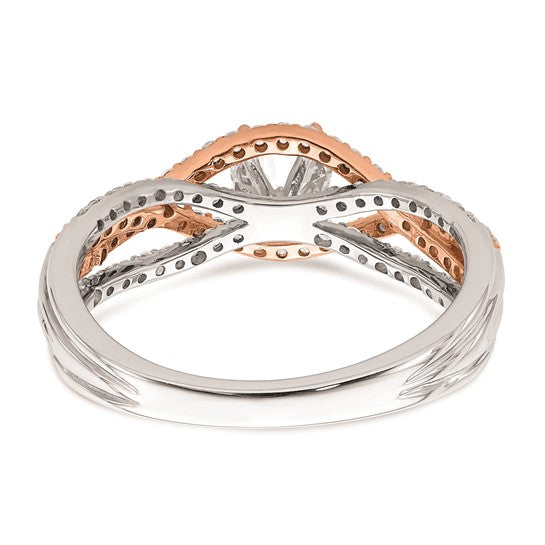 14k White and Rose Gold Twist Peg Set 1/2 carat Diamond Semi-mount Engagement Ring