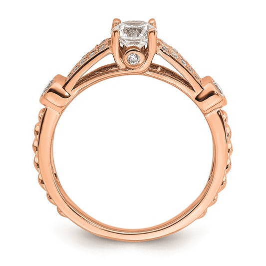 14K Rose Gold 2-Row (Holds 1/2 carat (5.2mm) Round Center) 1/4 carat Diamond Semi-Mount Engagment Ring