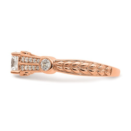 14K Rose Gold 2-Row (Holds 1/2 carat (5.2mm) Round Center) 1/4 carat Diamond Semi-Mount Engagment Ring