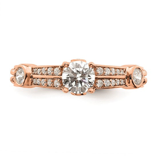 14K Rose Gold 2-Row (Holds 1/2 carat (5.2mm) Round Center) 1/4 carat Diamond Semi-Mount Engagment Ring
