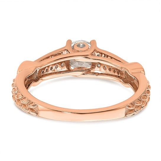 14K Rose Gold 2-Row (Holds 1/2 carat (5.2mm) Round Center) 1/4 carat Diamond Semi-Mount Engagment Ring