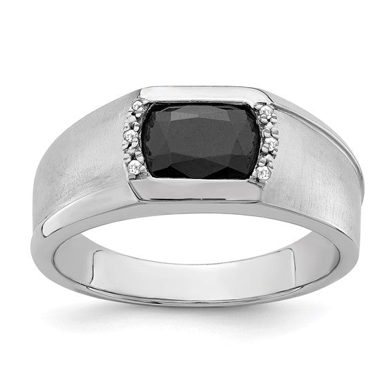 14k White Gold Onyx and Diamond Mens Ring