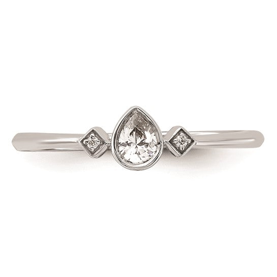 14k White Gold Petite 3-Stone 1/15 carat Pear Diamond Complete Promise/Engagement Ring