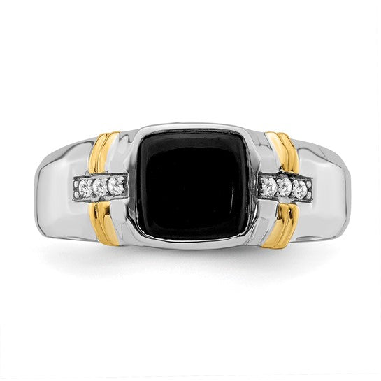 14k Two-tone Onyx and Diamond Mens Ring