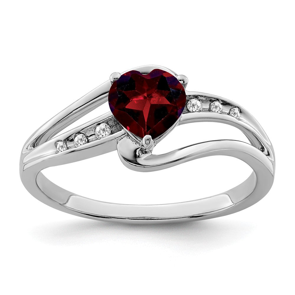 Sterling Silver Rhodium-plated Garnet and Diamond Ring