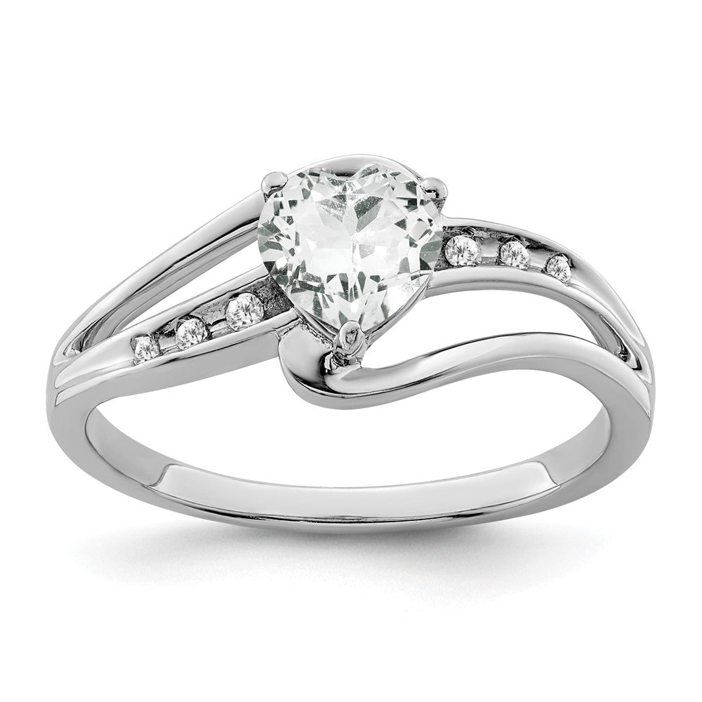 Sterling Silver Rhodium-plated White Topaz and Diamond Ring