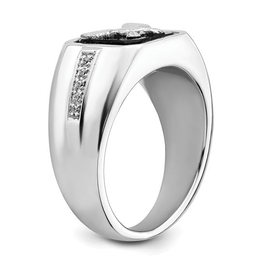 14k White Gold Onyx and Diamond Eagle Mens Ring