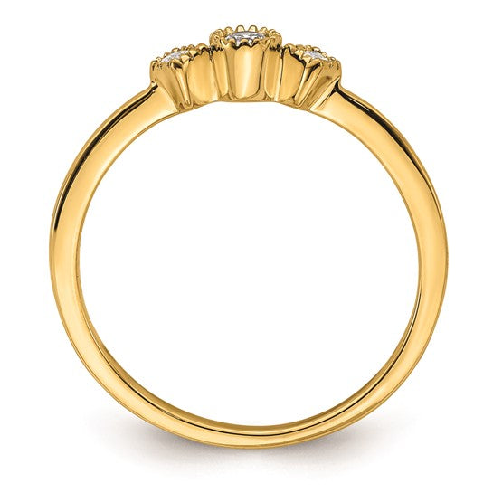 14k Beaded Edge Petite 3-Stone 1/10 carat Round/Princess Diamond Complete Promise/Engagement Ring