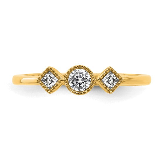 14k Beaded Edge Petite 3-Stone 1/4 carat Round/Princess Diamond Complete Promise/Engagement Ring