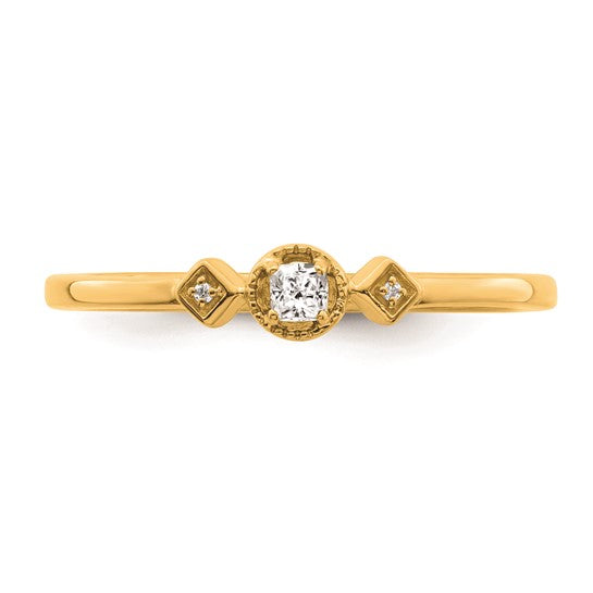 14k Beaded Edge Petite 3-Stone 1/15 carat Cushion Diamond Complete Promise/Engagement Ring