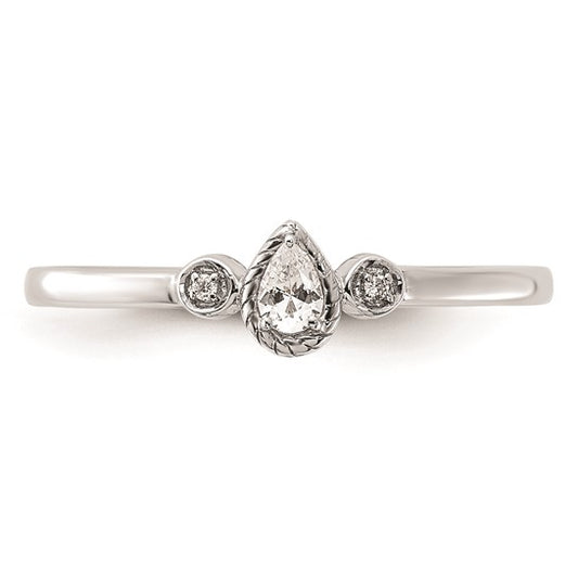 14k White Gold Rope Edge Petite 3-Stone 1/15 carat Pear Diamond Complete Promise/Engagement Ring