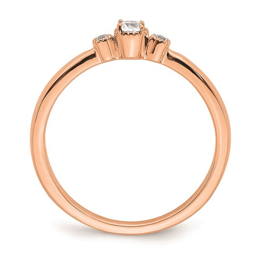 14k Rose Gold Beaded Edge Petite 3-Stone 1/15 carat Round Diamond Complete Promise/Engagement Ring