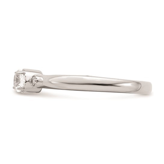 14k White Gold Beaded Edge Petite 3-Stone 1/4 carat Round Diamond Complete Promise/Engagement Ring