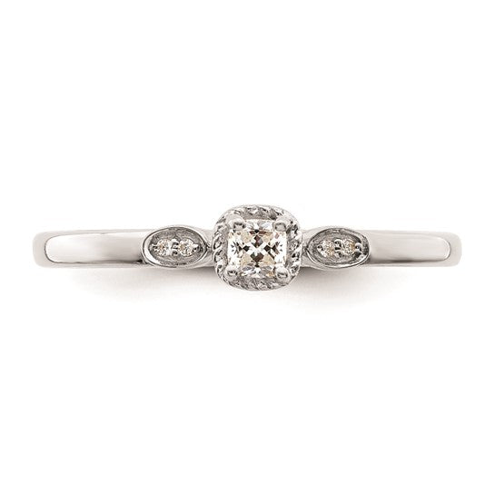14k White Gold Rope Edge Petite 1/15 carat Cushion-cut Diamond Complete Promise/Engagement Ring