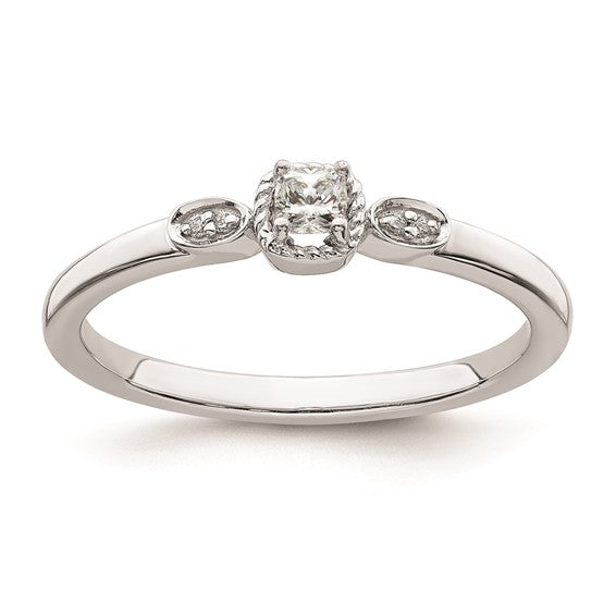 14k White Gold Rope Edge Petite 1/15 carat Cushion-cut Diamond Complete Promise/Engagement Ring