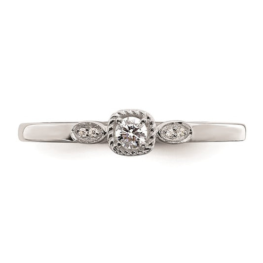 14k White Gold Rope Edge Petite 1/15 carat Round Diamond Complete Promise/Engagement Ring