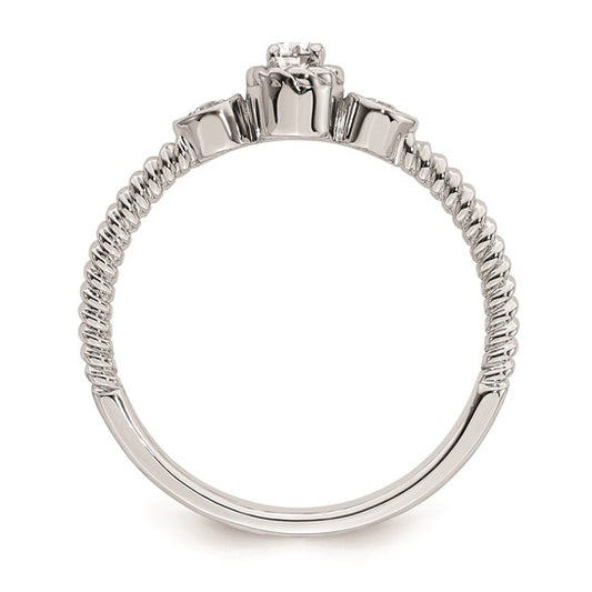 14k White Gold Roped Band Petite 3-Stone 1/15 carat Round Diamond Complete Promise/Engagement Ring