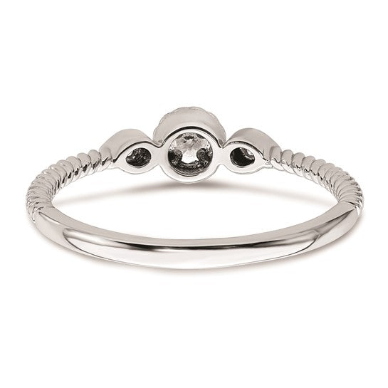 14k White Gold Roped Band Petite 3-Stone 1/15 carat Round Diamond Complete Promise/Engagement Ring