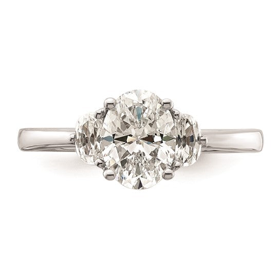 14k White Gold 3 Stone Half Moon/Oval Semi-Mount Including 2-Half Moon Side Stones Dia Ring
