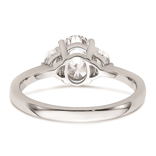 14k White Gold 3 Stone Half Moon/Oval Semi-Mount Including 2-Half Moon Side Stones Dia Ring