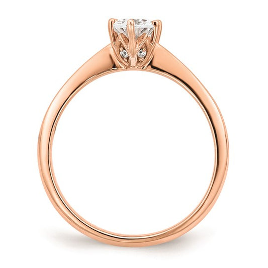 14k Rose Gold (Holds 3/4 carat (6.7x5mm) Oval) 6-Prong with .02 carat Diamond Leaf Design Semi-Mount Engagement Ring