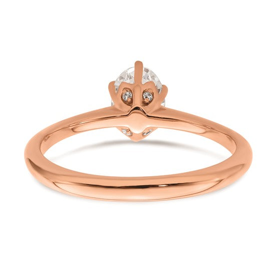 14k Rose Gold (Holds 3/4 carat (6.7x5mm) Oval) 6-Prong with .02 carat Diamond Leaf Design Semi-Mount Engagement Ring