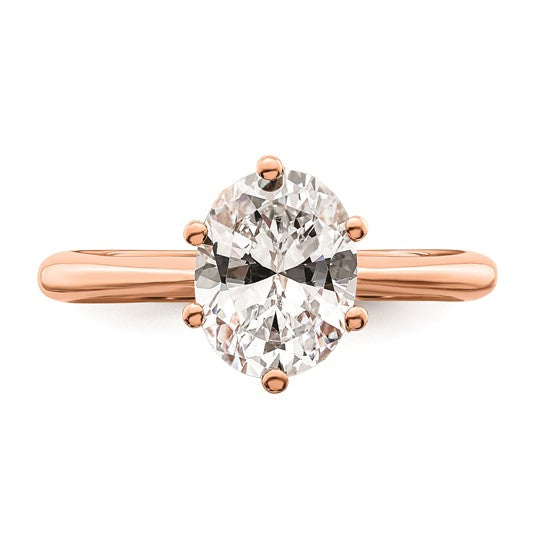 14k Rose Gold (Holds 2 carat (8.5x6.5mm) Oval) 6-Prong with 1/20 carat Diamond Leaf Design Semi-Mount Engagement Ring
