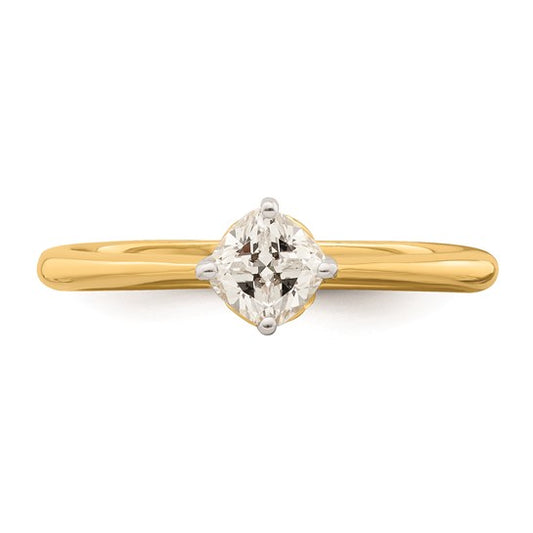 14k (Holds 1/2 carat (4.90 mm) Cushion-cut) 4-Prong with .02 carat Diamond Leaf Design Semi-Mount Engagement Ring