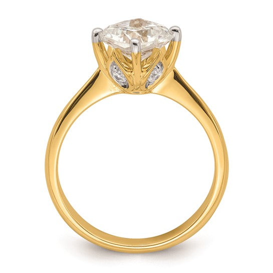 14k (Holds 2 carat (7.60 mm) Cushion-cut) 4-Prong with 1/15 carat Diamond Leaf Design Semi-Mount Engagement Ring