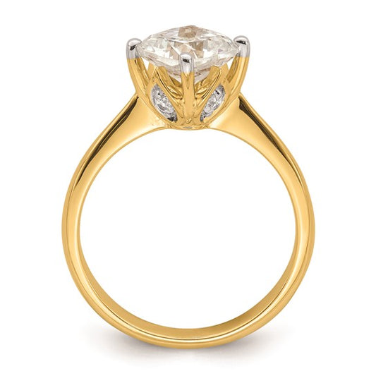 14k (Holds 2 carat (7.60 mm) Cushion-cut) 4-Prong with 1/15 carat Diamond Leaf Design Semi-Mount Engagement Ring