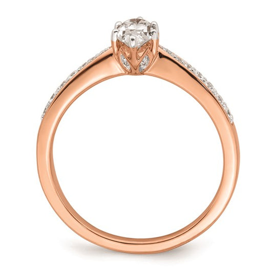 14k Rose Gold Leaf Design (Holds 1/2 carat (6.4x4.9mm) Oval Center) 1/8 carat Diamond Semi-Mount Engagement Ring