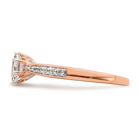 14k Rose Gold Leaf Design (Holds 1/2 carat (6.4x4.9mm) Oval Center) 1/8 carat Diamond Semi-Mount Engagement Ring