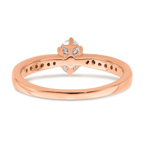 14k Rose Gold Leaf Design (Holds 1/2 carat (6.4x4.9mm) Oval Center) 1/8 carat Diamond Semi-Mount Engagement Ring