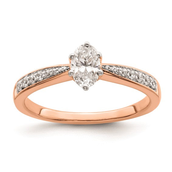 14k Rose Gold Leaf Design (Holds 1/2 carat (6.4x4.9mm) Oval Center) 1/8 carat Diamond Semi-Mount Engagement Ring